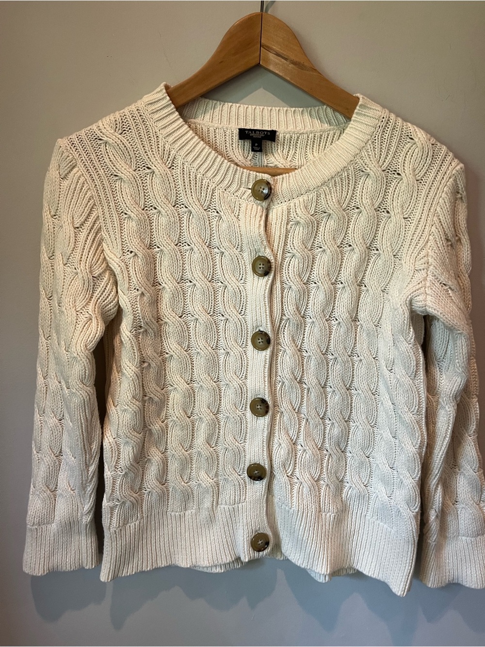 Talbots Cream Cable Knit Button-Up Cardigan